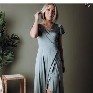 Baltic born eucalyptus satin wrap gown